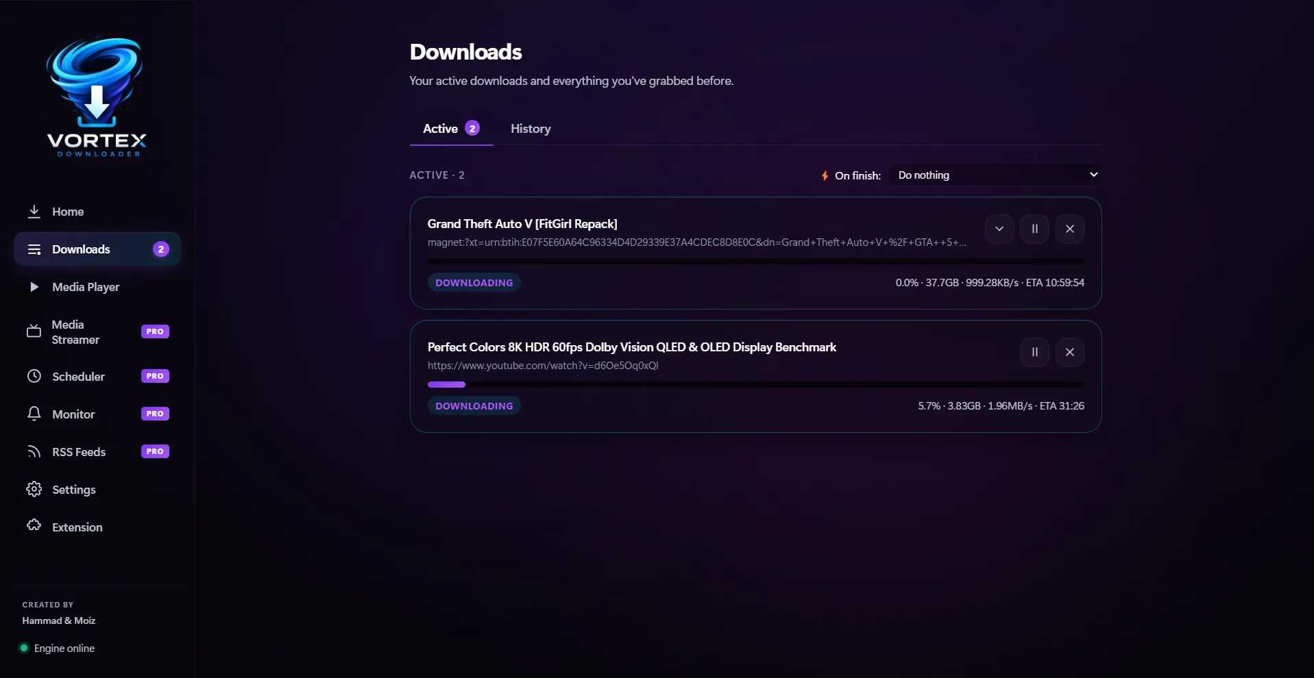 Vortex Download Dashboard Screenshot