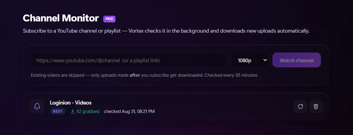 Vortex Channel Monitor Preview