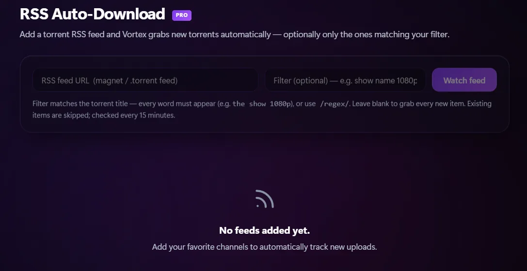 Vortex RSS Feeds Preview